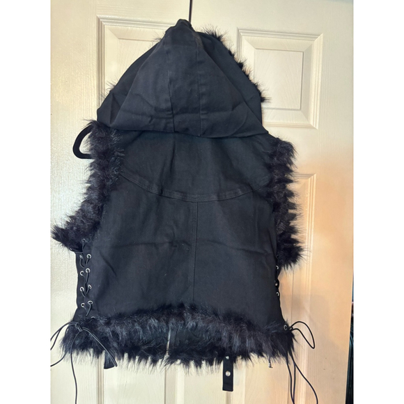 Women's Akira Vest XL Black Fur Trim Hooded - Picture 5 of 5